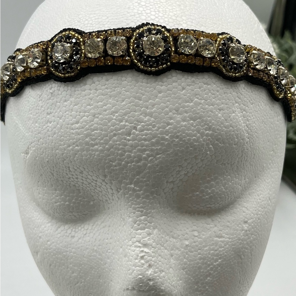 Tassel Samantha Black Gold clear Rhinestones Adjustable Headband New